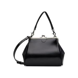 25 FW 요지야마모토 여성 블랙 세미 매트 가죽 메탈 클래스프 숄더백 252731F048000