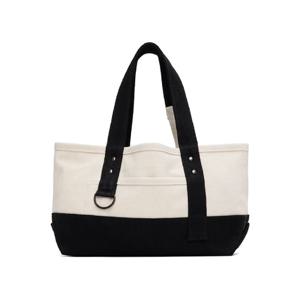 25 FW 요지야마모토 여성 오프 화이트   블랙 미니 워셔 캔버스 핸드백 252731F049002