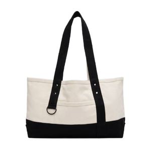 25 FW 요지야마모토 여성 오프 화이트   블랙 빅 워셔 캔버스 토트백 252731F049001
