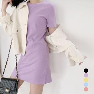 클럽의상 파스텔 컬라 반팔 미니원피스 URD078 레이어드 미니