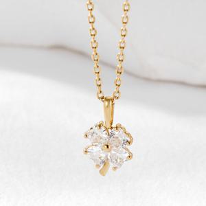 [비앤비골드] 14K 행운 하트 큐빅 클로버 펜던트 JAP41880