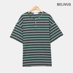 빌리버스 남자 마린 헨리넥 스트라이프 오버핏 반팔티 BLC005