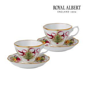 [로얄알버트]황실장미 크리스마스 커피잔 2인조 티세트
