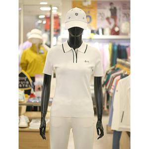 루이까스텔 세이브존03 여성 골프 가을 배색 포인트 솔리드 카라 반팔 니트 스웨터 AG7LESW902A