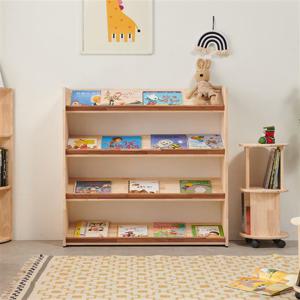 우아미가구 라리 고무나무 원목 4단 전면 책장 1147