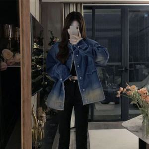 샵앤) 여성 하이넥 빈티지 워싱 루즈핏 데님 자켓 WLD-WJP-SIS586