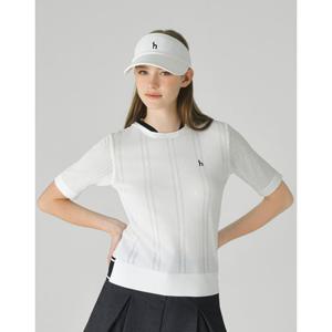 헤지스 골프 여성 25FW 화이트 여성 5부 후디 반팔 스웨터 HWSW5C512OW