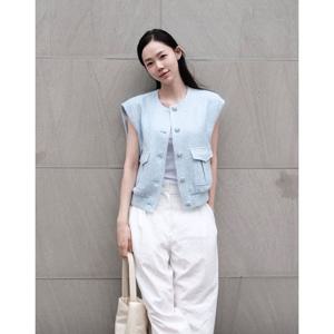 질스튜어트 뉴욕 여성 25SS 시즌오프 블루 글리터장식 코튼혼방 썸머 트위드자켓 JSJA5B420B1