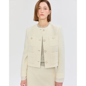 질스튜어트 뉴욕 여성 25SS 시즌오프 인기상품 리오더 아이보리 짜임 소매 커프스 울혼방 트위드자켓 JSJA5B140IV
