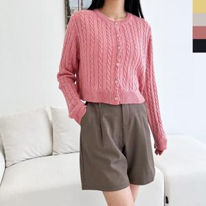 샵앤) 국산 여성 라운드넥 꽈배기 크롭 니트 가디건 WON-WCD-WFHX8NC