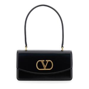VALENTINO GARAVANI Vain Black Shoulder Strap with VLogo Plaque on the Front and One Top Handle in Leather Woman 7W2B0R93GCB0NO
