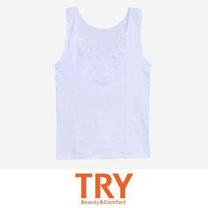 (트라이) 고급 순면 넥라인 레이스 여성 민소매 런닝