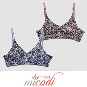 (미코디) 쾌적한 인견 호피 부직포 노와이어 B컵 브라