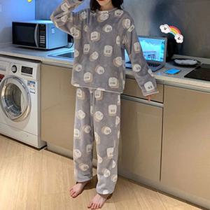 여성 극세사 수면 잠옷 겨울 필수 홈웨어 학생 커플룩