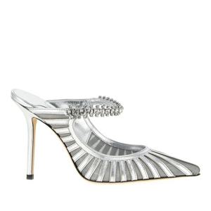 지미추 빙 라미네이티드 가죽 투명 튤 뮬 BING100GDJ SILVER