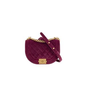 [엘러브] 샤넬 22K 보이 벨벳 메신저백 와인 빈티지금장 5ET1435