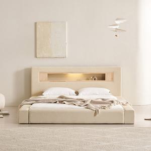 삼익가구 포레티 편백나무 LED조명 오픈형 가죽 침대(양모 라텍스 7존 독립스프링 매트리스-퀸)