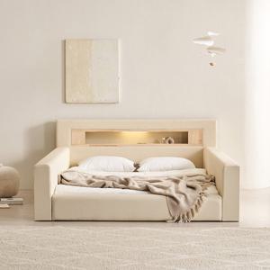 삼익가구 포레티 편백나무 LED조명 가드형 가죽 침대(양모 라텍스 7존 독립스프링 매트리스-퀸)