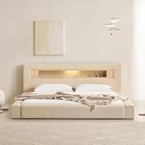 삼익가구 포레티 편백나무 LED조명 오픈형 가죽 침대(텐셀 독립스프링 매트리스-라지킹)