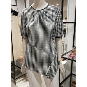 [씨]MARIOSI기하학패턴 리본 앞트임 언발 블라우스SCBAF24910