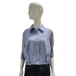 [에이비에프지]스트라이프 카라넥 뒷밴딩 7부소매 블라우스 AGNZ5NB02G