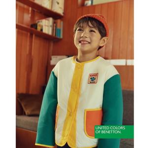 [베네통 키즈] 컬러 블록 패딩 점퍼 QAPD05541IV_아이보리