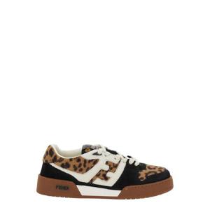 FENDI Fendi Match Brown Low Top Sneakers with FF Application and Leopard Motif in Mixed Leather Woman 8E8625AY9GF1T03