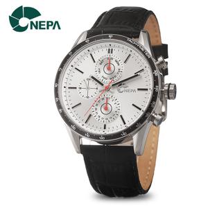 네파 데일리 날짜 요일 남성 가죽 손목시계 N3039-SILVER