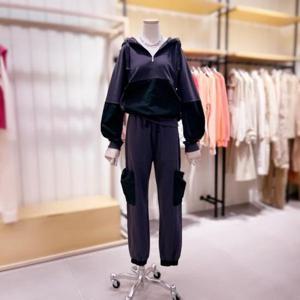 [시에로]SH2THF351_우븐 배색 믹스 반짚업 후드 티셔츠