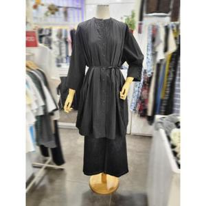 밸리걸 세이브존01 노카라 7부소매 바스락 벨티드 미디 코트 610140