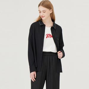 [베네통] 플라워 자수 라인 블라우스_BABL07541BK