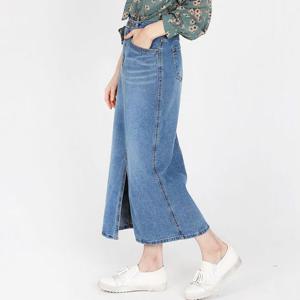 청롱치마 여자 A라인 데님 롱 스커트 앞트임 청치마 빅사이즈