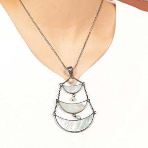 [블루케이] 실버925 3단커튼조개 원석목걸이250509-06