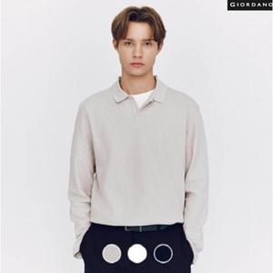 [지오다노]남자 폴로 긴팔티셔츠 슬릿 카라티셔츠 015501