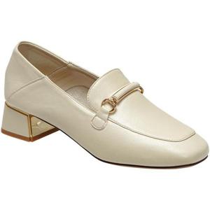 [월드컵]여성 가죽구두 메탈 키높이굽로퍼힐 아이보리