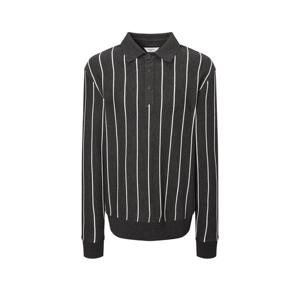 헤지스 골프 25FW 차콜그레이 남성 핀스트라이프 긴팔 카라 니트 HUSW5C615CG