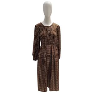 [페이지플린]라운드넥 셔링 프린트 긴팔 쉬폰 원피스 F5COP002