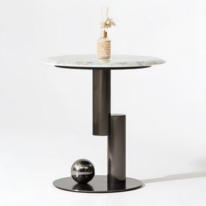 스코나 마키아 스텐 스틸 대리석 원형 듀얼 거실 소파 테이블 S