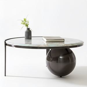 스코나 마키아 대리석 스텐 스틸 원형 듀얼 거실 소파 테이블 L