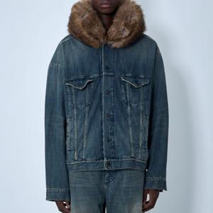 25 FW 발렌시아가 퍼 트리밍 칼라 워싱 코튼 박시 데님 자켓 블루 848020 TTW76 3394