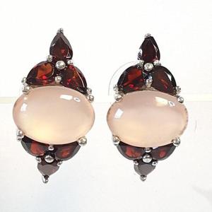 [블루케이] 장미석로즈쿼츠 가넷 원석귀걸이240409-08