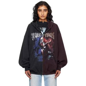 25 FW 베트멍 여성 블랙   버건디 크레이들 오브 필스 컷업 오버사이즈 집업 후드티 252669F097004