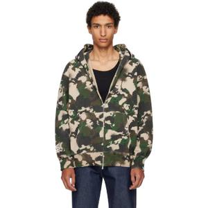 25 FW BAPE 남성 그린 맵 카모 샤크 집업 후드티 251546M202047