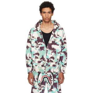 25 FW BAPE 남성 블루   퍼플 맵 카모 샤크 집업 후드티 251546M202045