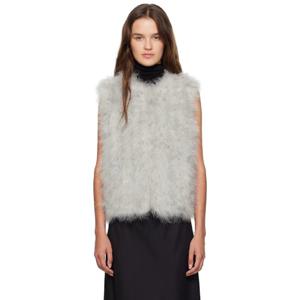 25 FW 이브살로몬 여성 그린 크롭 깃털 베스트 252594F062032