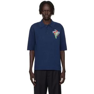 25 FW 겐조 남성 네이비 겐조 파리 겐조 아카이브 부케 자수 폴로 셔츠 252387M212002