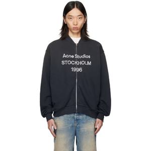 25 FW 아크네 남성 블랙 집업 로고 스웨트셔츠 252129M202002