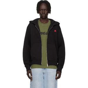 25 FW 겐조 남성 블랙 겐조 파리 보크 플라워 자수 집업 후드티 252387M202012