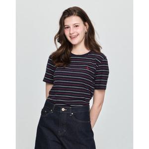 헤지스 여성  스트라이프 린넨혼방 반소매 티셔츠 네이비 HSTS5B423N2