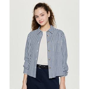 헤지스 여성 25FW 코튼 스트라이프 셔켓 네이비 HSSH5D809N2